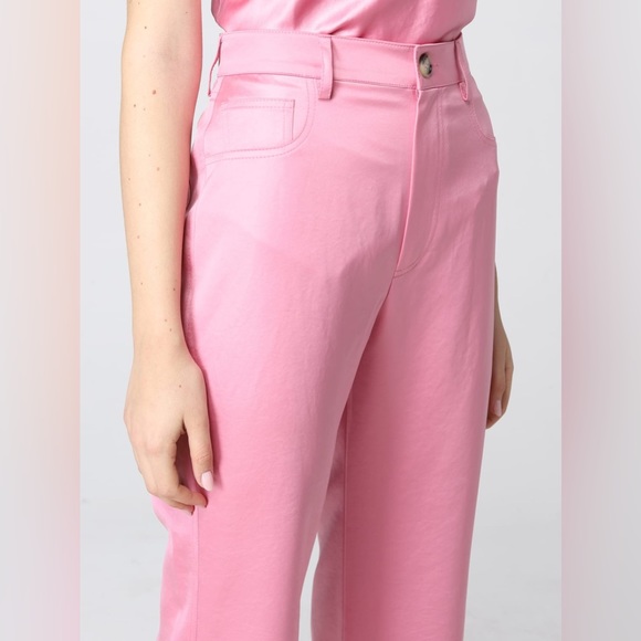 NWT $525 Nanushka Vaeda Navy Glossy Satin 5 Pocket Cropped Flare Pants with Slit - Picture 5 of 9